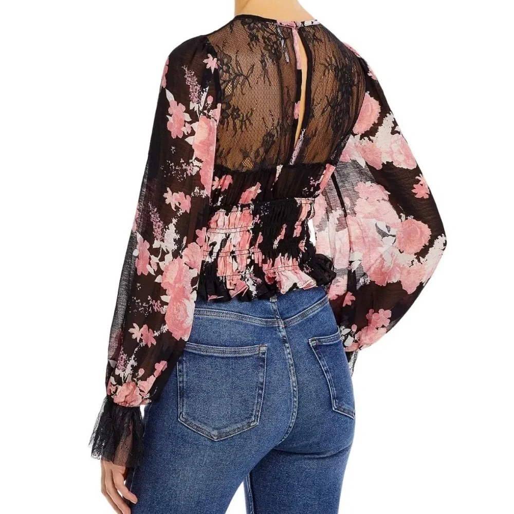 NWT 🎉🎉Host Pick‼️FREE PEOPLE DAPHNE FLORAL BLOUSE MIDNIGHT COMBO - Picture 2 of 15